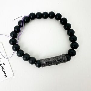 NWT Genuine Black Onyx & Metallic Bead Bracelet Men's Black